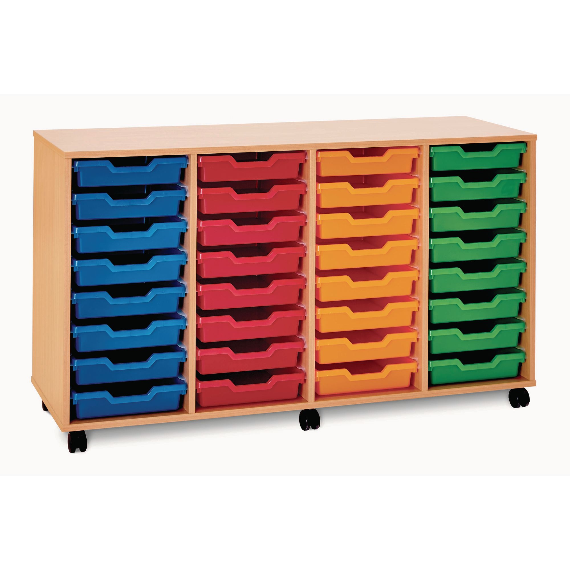 32 Shallow Tray Unit - Beech Unit - Red Trays Included